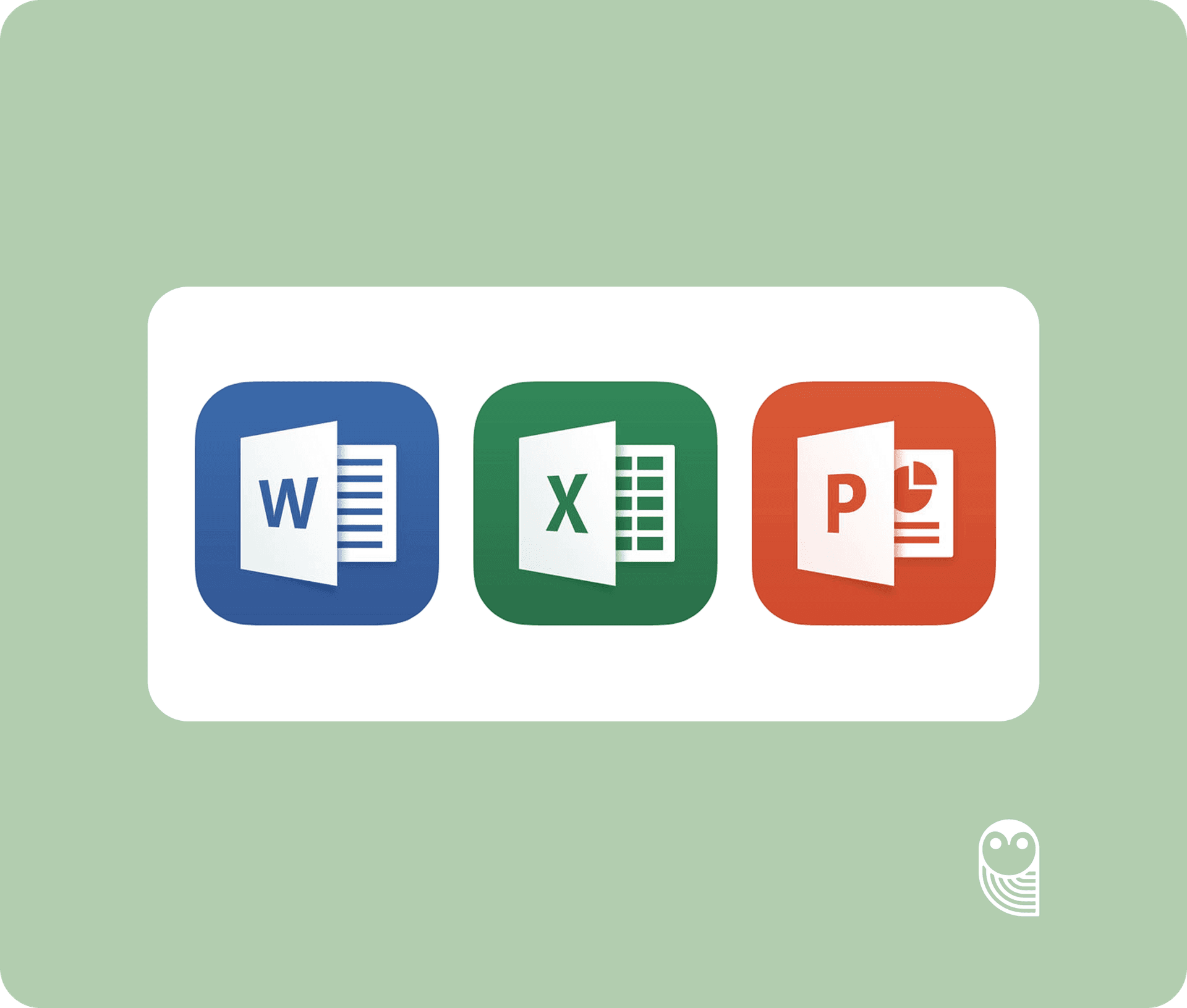 Word, Excel and PowerPoint logos on SendOwl green background.